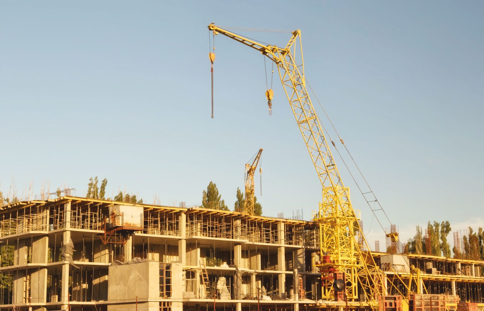 Commercial construction site at dusk
